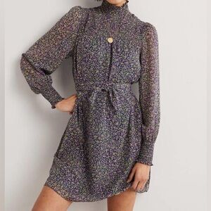 Boden Purple and Blue Long Sleeve Tie Front Dress